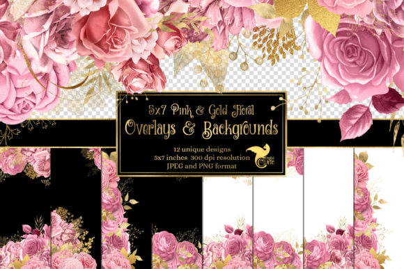 Download 5x7 Pink and Gold Floral Overlays - Premium Resources