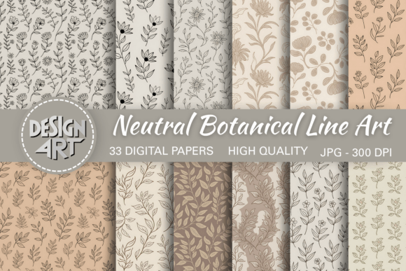 Download Neutral Botanical Line Art Pattern - Premium Bundle