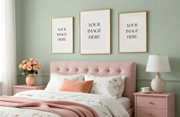 Download Trio Slim Gold Frames in Pink Bedroom - Premium Bundle